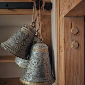 Set of 3 Galvanized Farmhouse Vintage Style Metal Filigree Bells